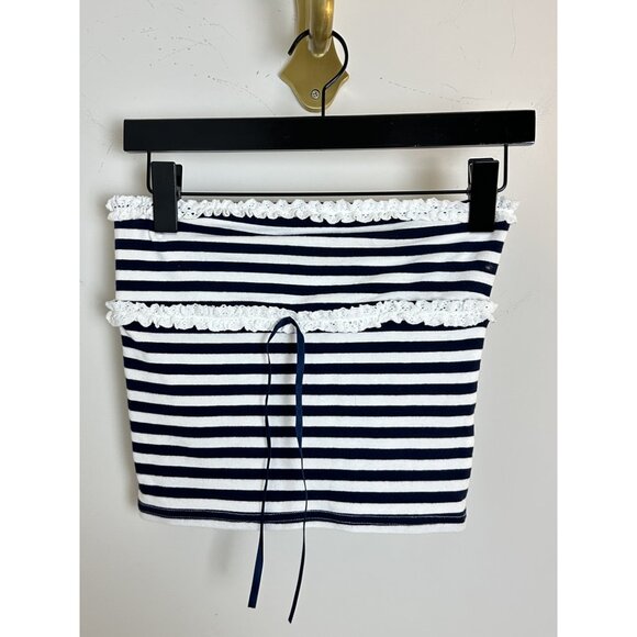 EDIKTED Stripe Lace Trim Tube Top in Navy-and-white Size Small - Picture 2 of 5